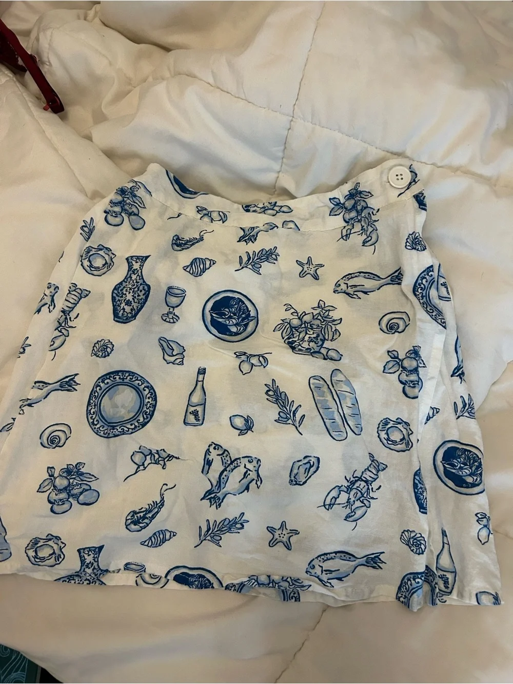 T.J.Maxx White and Blue Cold-Shoulder Printed Cami